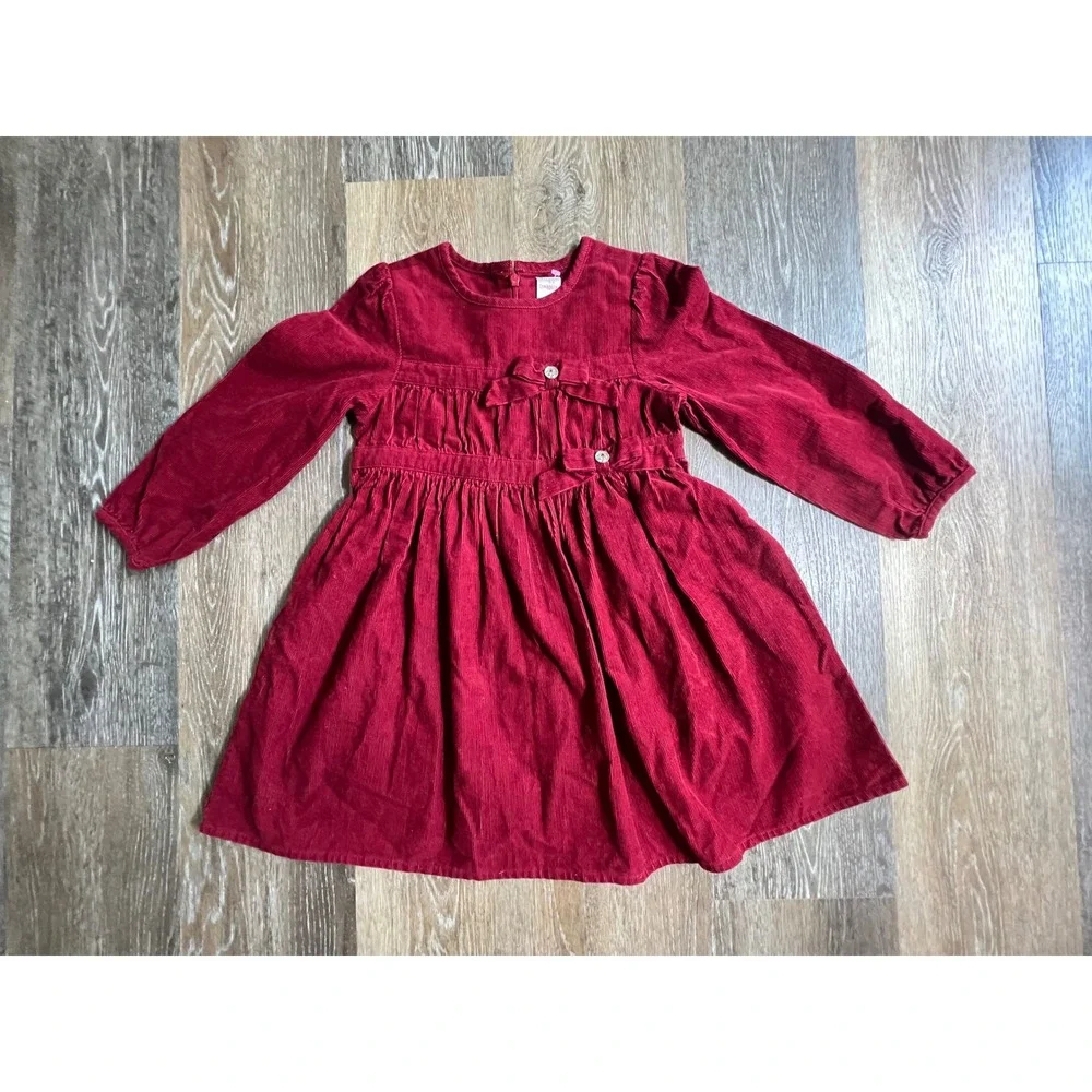Gymboree Corduroy Dress Kids Size 6 Red Bow Accent Long Sleeve Holiday 240153227